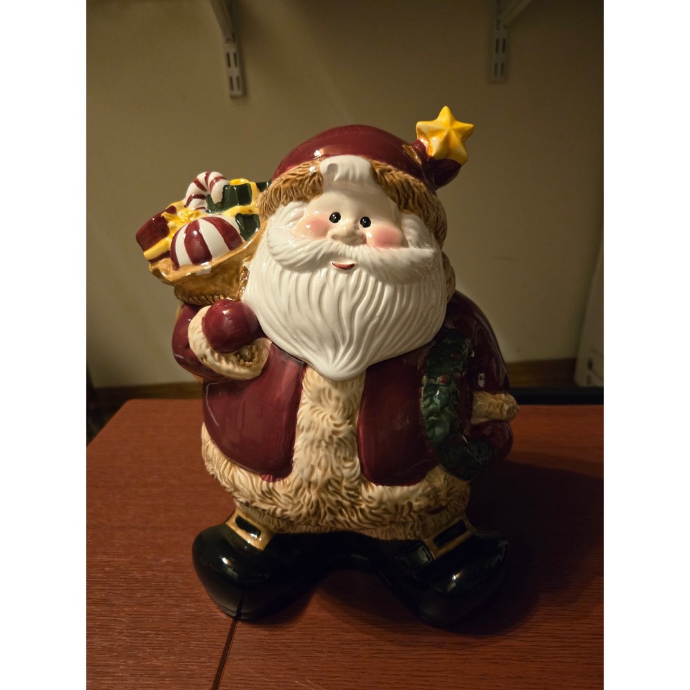 Vintage‎ Santa Claus Ceramic Cookie Jar Red Holiday Christmas Decor Hand Painted